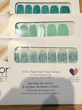 3 NEW Color Street Teal, Mint & Aqua Glitter Nail Polish Strips - Salon Set